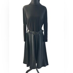 Calvin Klein Black Long Sleeve A-Line Dress with Belt